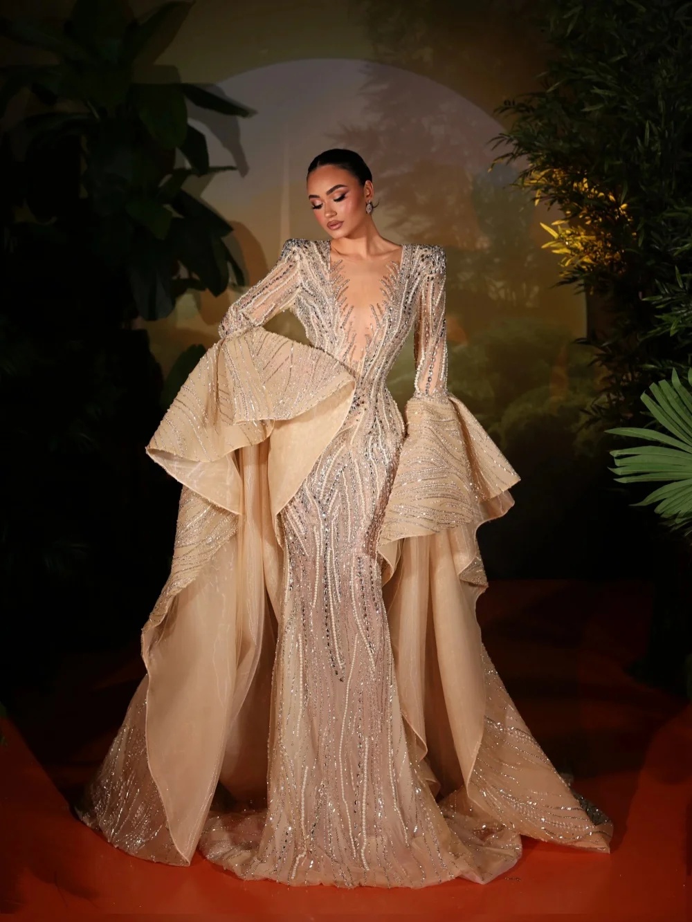 Luxury Wedding Dresses Pearls Crystal Mermaid Bridal Gowns Sequins Beading Flare Sleeve Princess Customized Vestidos De Novia Plus Size