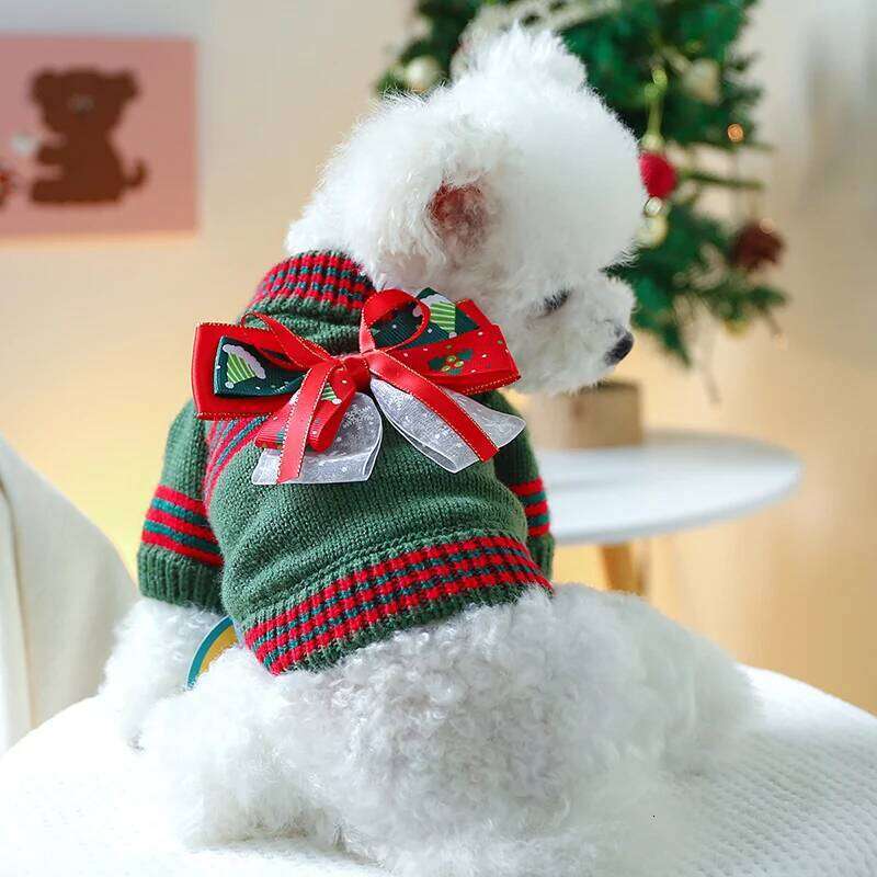 Pet Puppy Dog Cat Clothing Autumn and Winter Pullover Universal for Dogs Happy Christmas Sweater - Green 25T1226