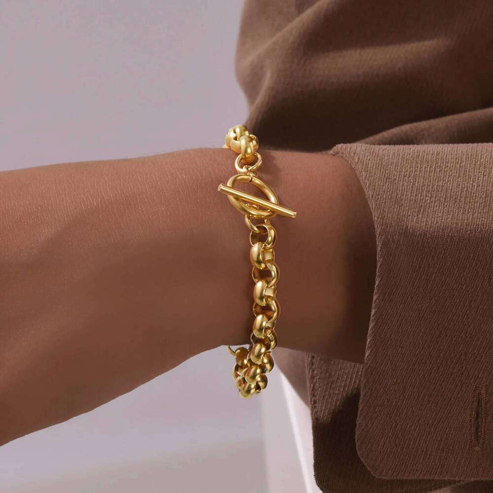 Vnox Stainless Steel Belcher Rolo Bracelet, Simple Women Metal Link Chain Wristband, T Bar Toggle Clasp fit 18cm Wrist 25T1226