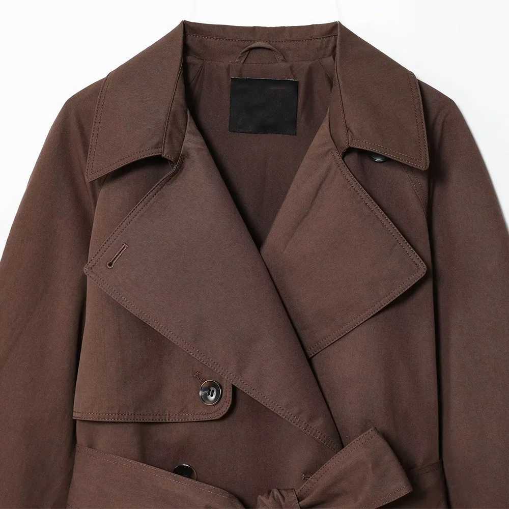 Cross-border European and American trench coat womens short high-end style small waist-hugging lace-up windbreakerT251226