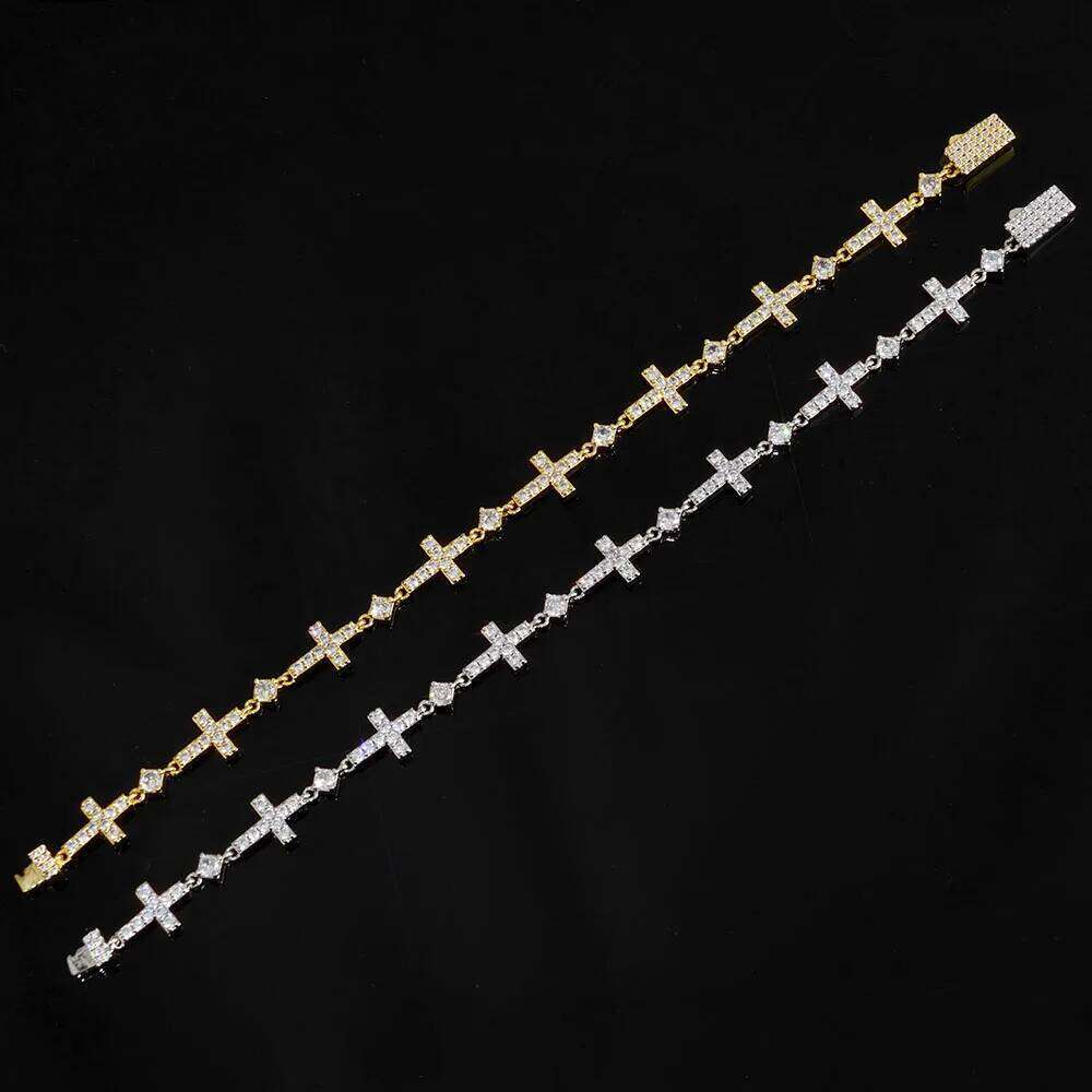 jewelry Luxury Gold Plated 5MM Iced Out Chain Bracelet Elastic Clasp Small Cross Design Bling Zircon Stones Fine Jewelry