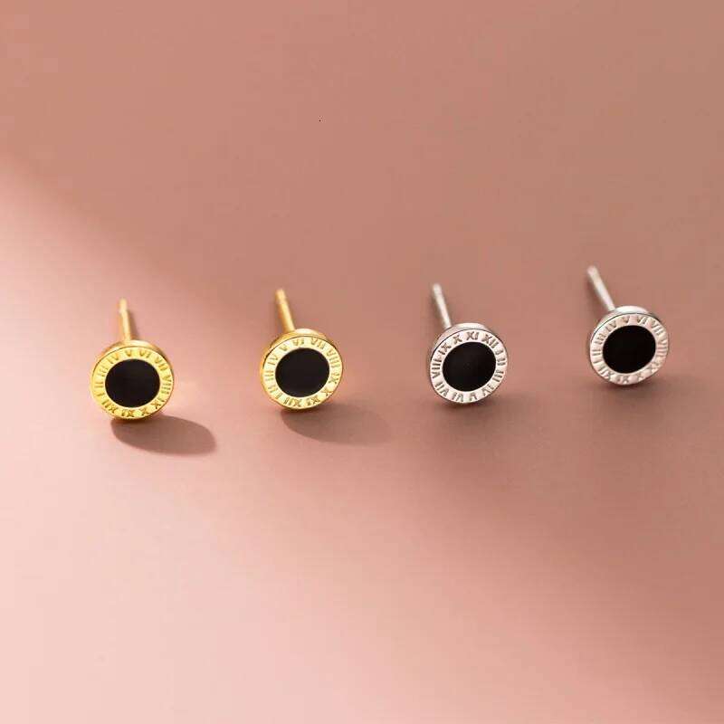 WANTME 925 Sterling Silver Gothic Black Enamel Roman Numeral Stud Earrings for Men Women Fashion Ear Bone Jewelry Accessories 25H1226