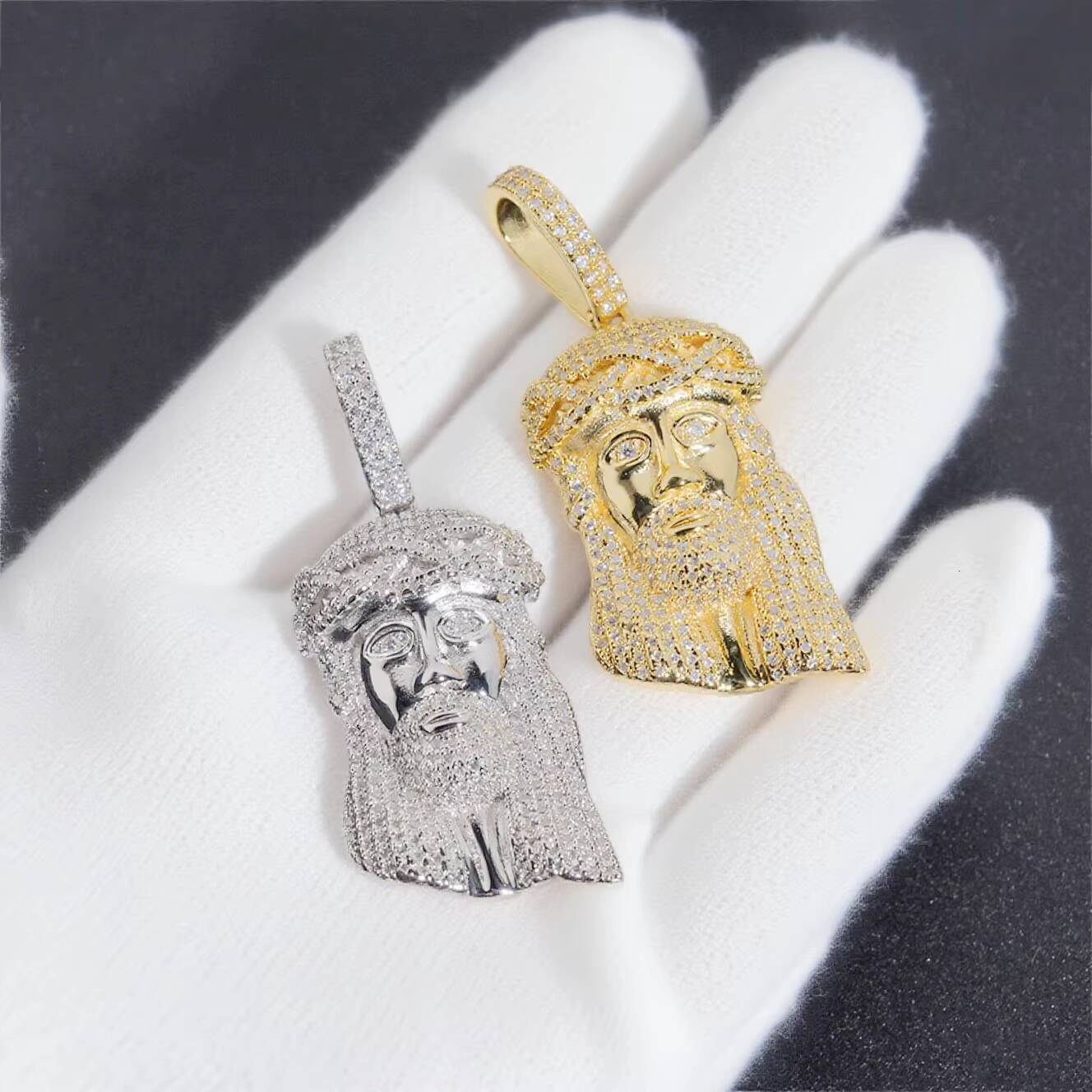 Custom Iced Out Vvs Moissanite 925 Silver Jesus Head Christian Religion Hip Hop Pendant 18k Gold Plated Fine Jewelry for Men