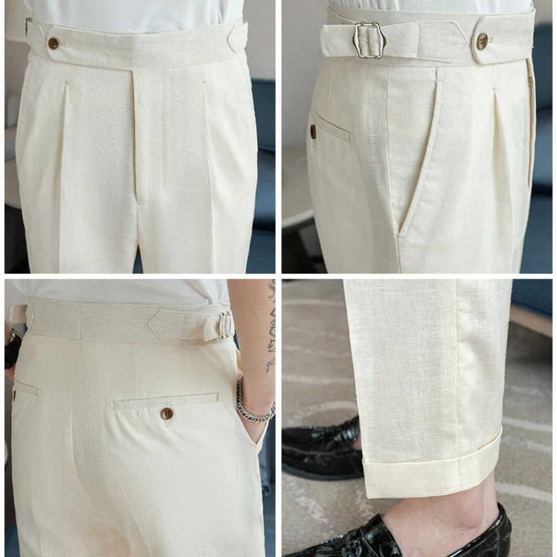 90 Linen 10 Cotton Suit Pants Naples Breathable Casual Mens Height Pant M3XL Straight 251226