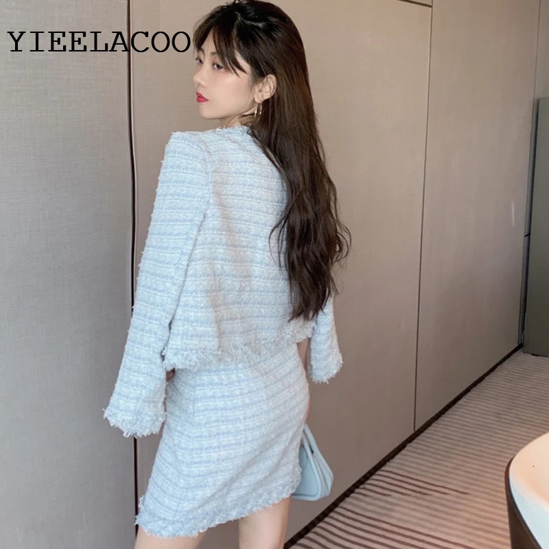 Professional suit autumnwinter longsleeved tassel temperament ladies Tweed jacket skirt female fashion 2piece set 251211