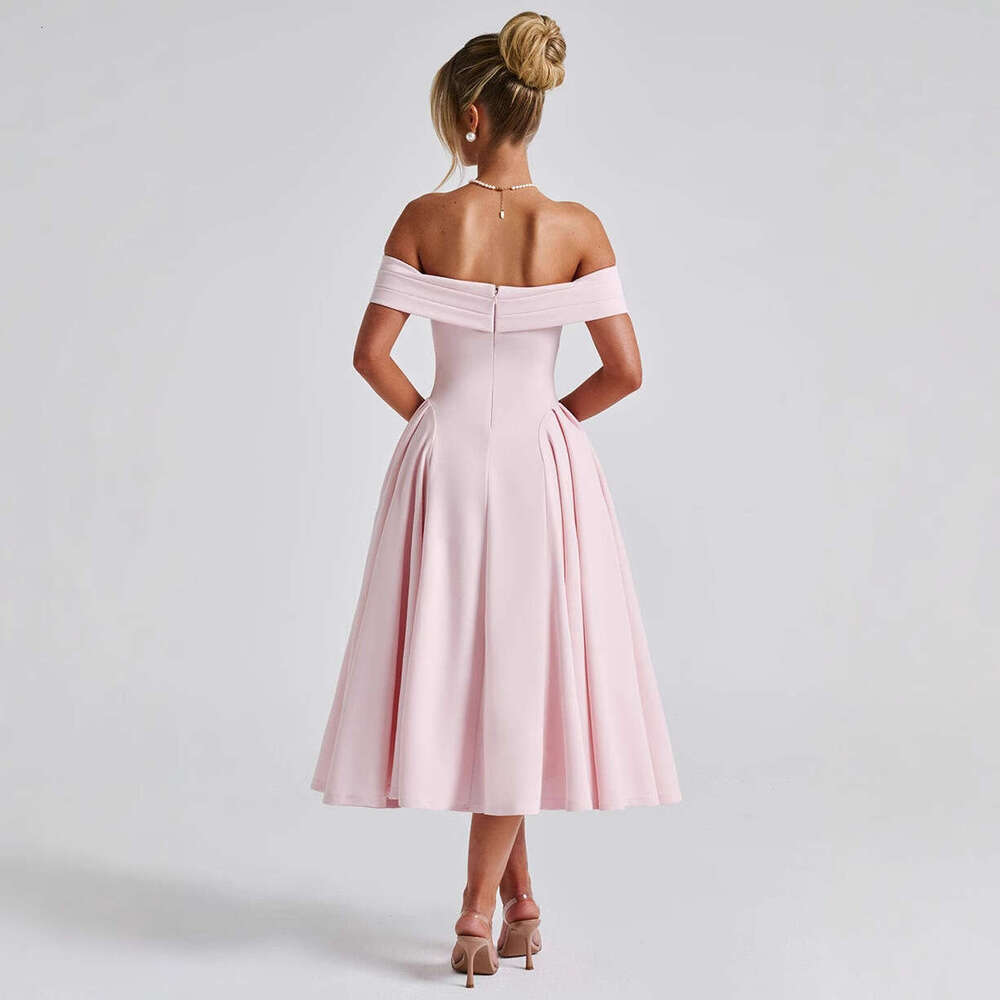 Cross-Border European And American Autumn Winter Women's Fashion Sexy Off-Shoulder Long Backless Solid Color Tube Dress For Women Eskeem