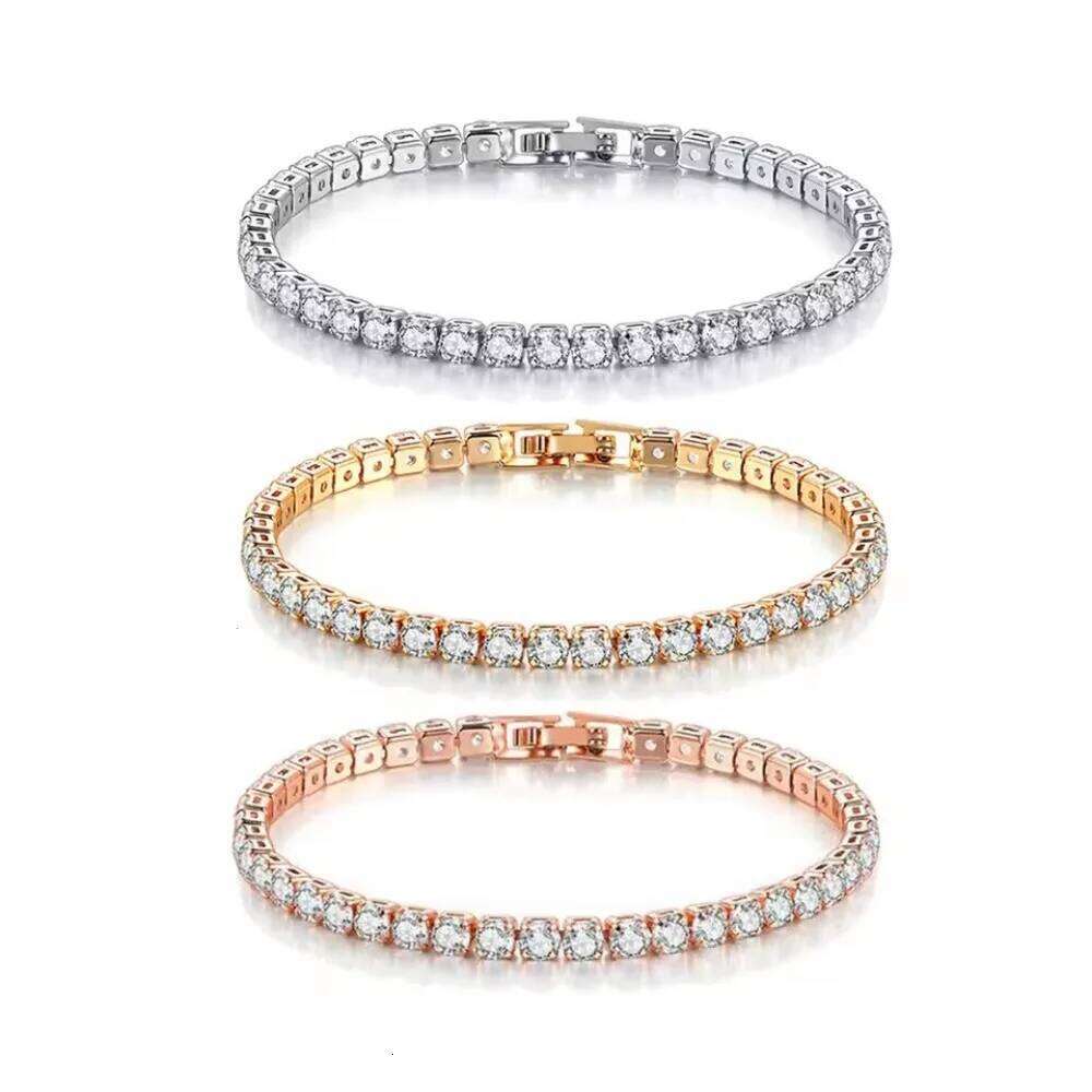 Luxury Simple Stainless Steel Single Row Geometric Square Glisten Full of Zircon Bracelet Women Men Hip Hop Fashion Jewelry Gift 25T1226