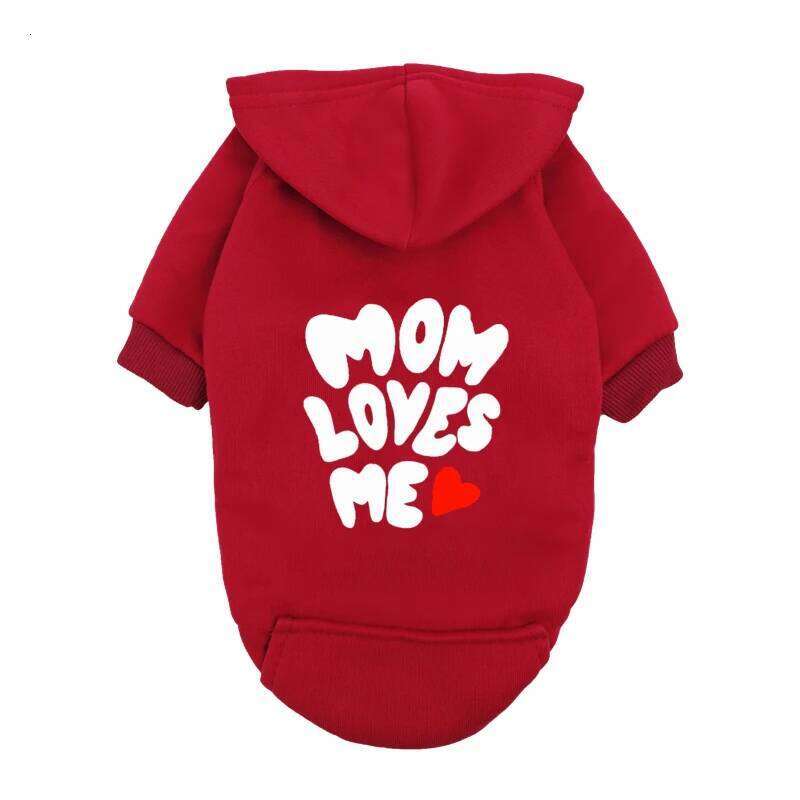 Loves Me Dog Hoodie Red Pet Sweater with Heart Design Warm Outfit for Small Dogs & Puppies - I Love My Mom Gift 25T1226