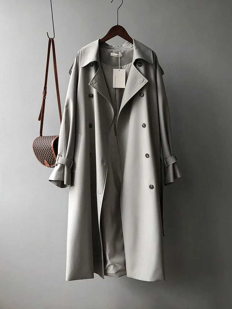 Korean Chic Double Breasted Long Trench Coats Women Streetwear Loose Gabardina Jackets With Belt Spring Fall Long Sleeve AbrigosT251226