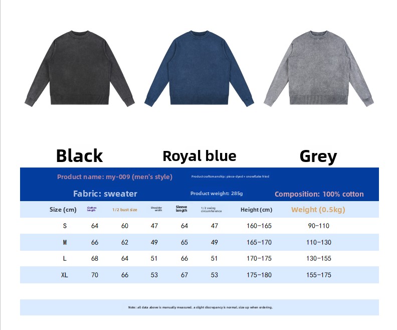 BLNCG Men's Long-Sleeve Sweater - Washed Vintage Design, Crew Neck Pullover, 100% Cotton, 3 Colors Available & Oversized Unisex Streetwear Style-