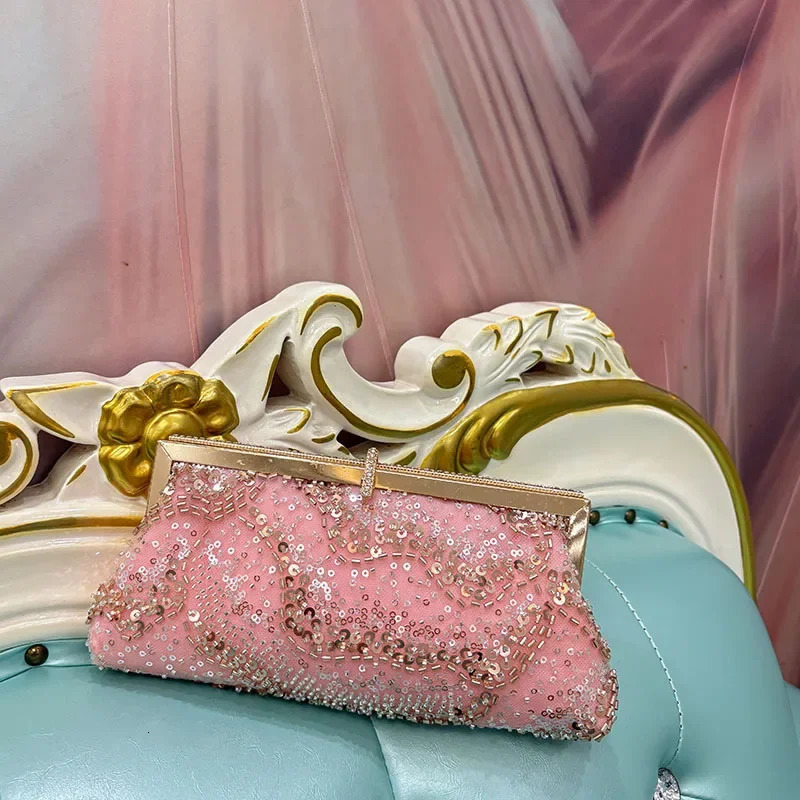 Shiny Sequin Handmade Bead Qipao Elegance Evening Handbag Chinese Retro Handheld Banquet Crossbody Bag Party Shoulder Bag 251223