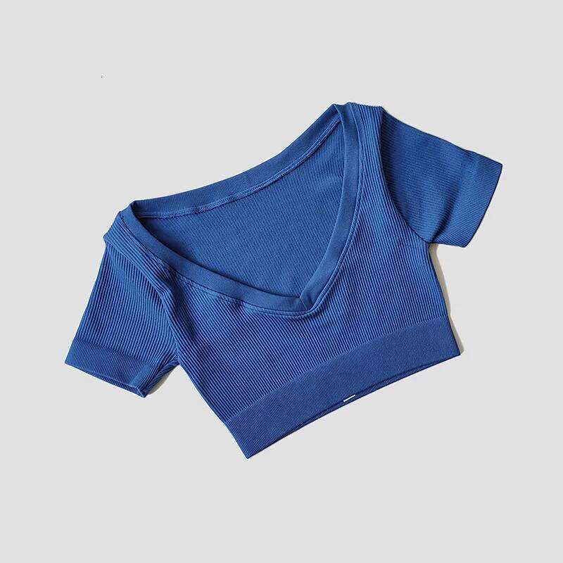 Women's Seamless Tops Short Sleeve Deep V Neck Fitness Crop Top Women Yoga Shirts Sportswear Gym Clothes 25T1226