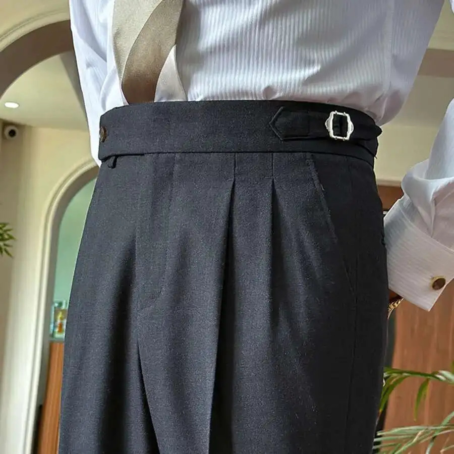 Italian Style Naples Hanging High Waisted Straight Leg Trousers For Business Pant Trendy Dress Men Social Trouser 251226