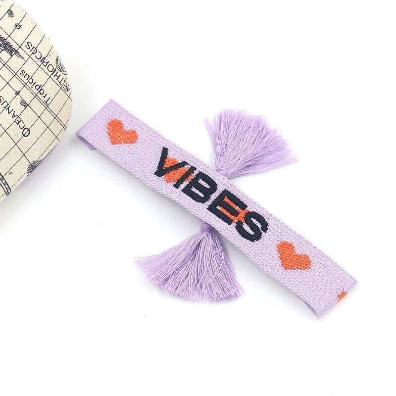 Bohemia Summer Mori Style Girl Embroidered Bow Letter Bracelet Handmade Woven Tassel Wrist Band Fashion Jewelry Wholesale Gift 25T1226