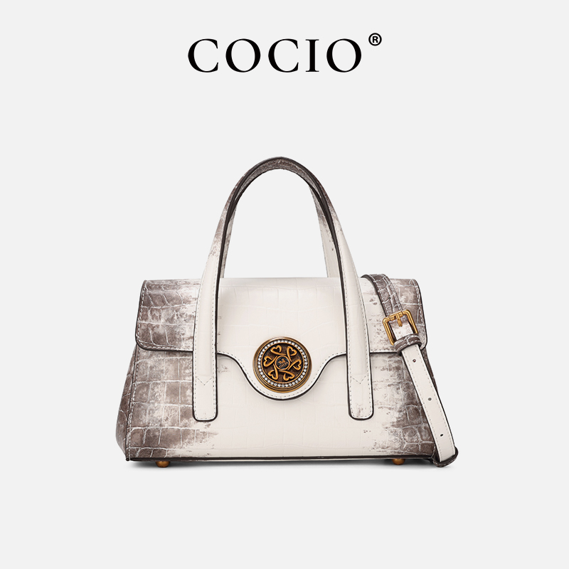 COCIO Himalayan White Crocodile Pattern Platinum Bag New High-Quality Briefcase Luxury Leather Handbag Lady Boss Bag Fashion Shoulder Bag Crossbody Ba