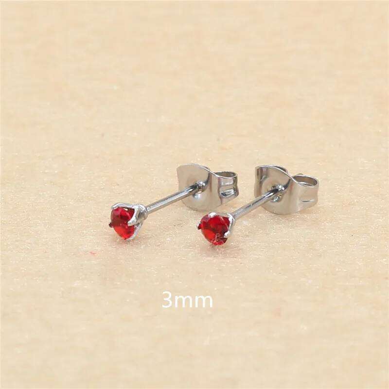 3mm AAA Round Colorful Zircons Red Stud Earrings With Stianless Steel Needle Brief Jewelry 20 Colors For Choose No Allergy 25H1226