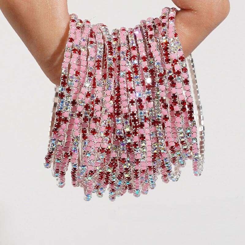 5pcs Fashion Colorful Acrylic Crystal Rhinestone Elastic Bracelet For Women Stretch Wristband Wedding Bracelets Daily Jewelry 25T1226