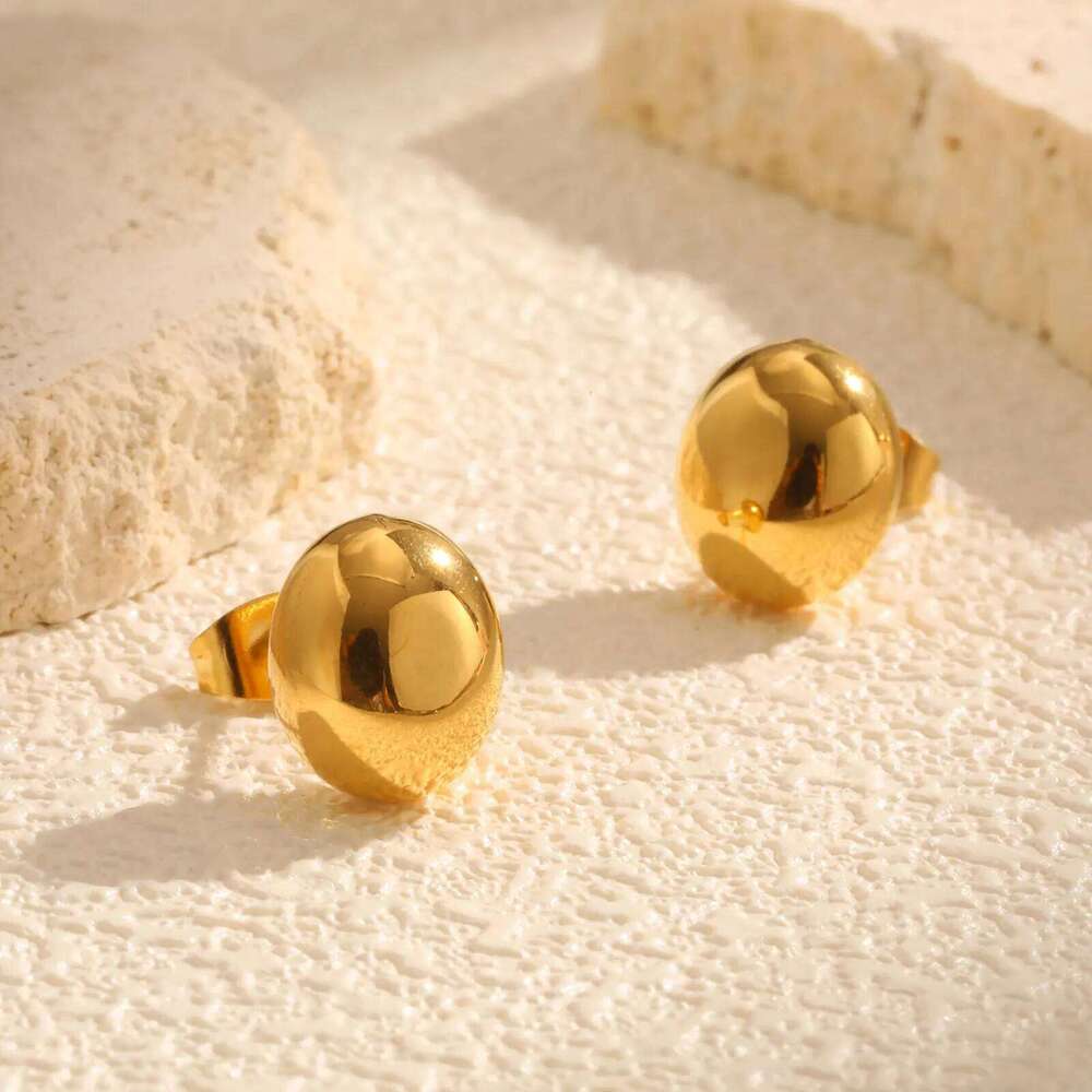 Chis Egg-shaped Stud Earrings for Women,Gold Plated Stainless Steel Oval Earrings,Waterproof Jewelry Mother's Day Gift 25H1226