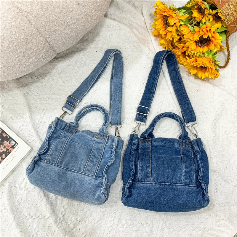 Denim Cloth Women Mini Shoulder Bag Girl Blue Canvas Fabric Handbag Small Casual Tote Detachable Strap Lady Little Zipper Purse 251223