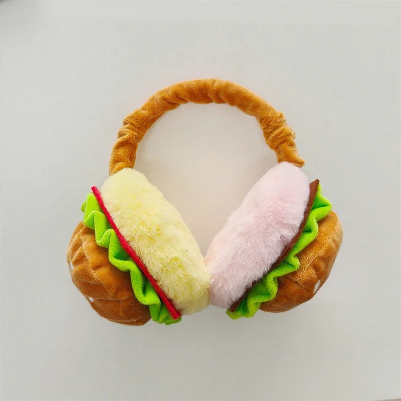 1Pc Funny Hamburger Ear Warmer Fun Plush Earmuffs Men Women Foldable Thickened Student Riding Windproof and Cold Ear Warmer 251225