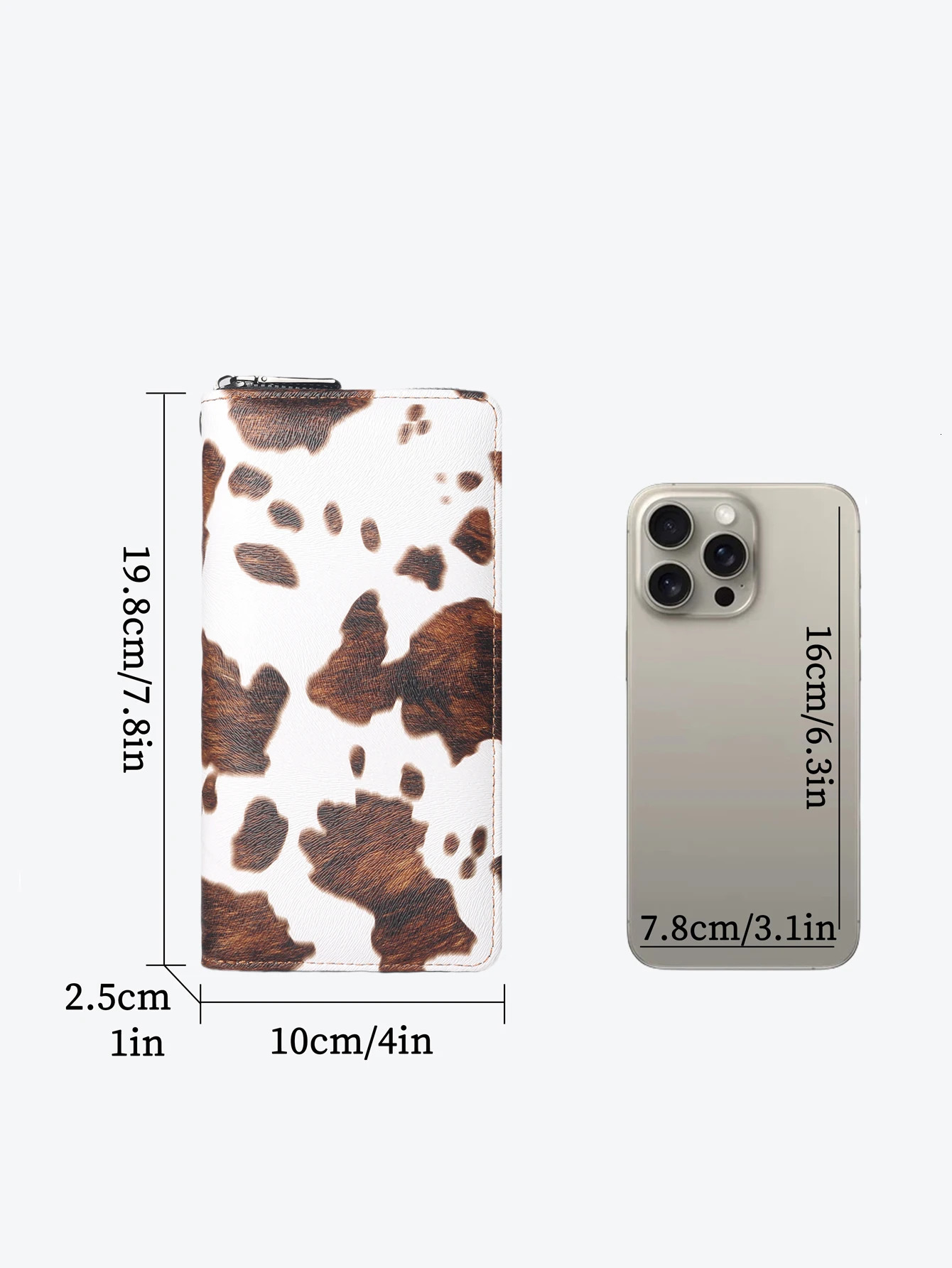 Mens Cow Print PU Wallet with Wrist Strap 20cm Large Bifold Zipper Wallet Holds Phone Cash Cards for Travel Business Daily 251225