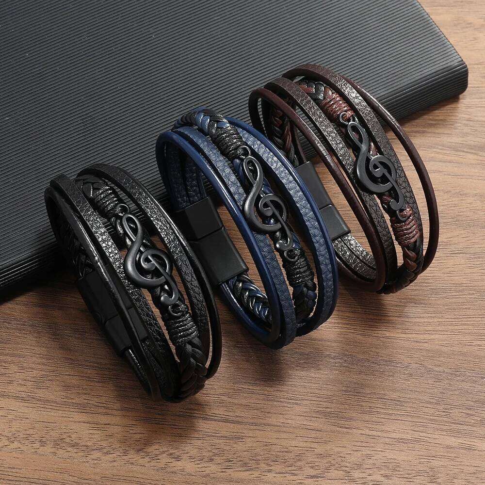 Musical Vintage Creative Men's Music Symbol Simple Leather Multi-Layer Bracelet 25T1226