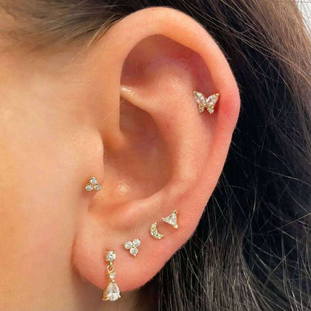 1PC Flower Star Cross Tragus Piercing Stainless Steel Screw Stud Earring Flat Helix Lobe Rook Cartilage Earing Hot Trend Jewelry 25H1226