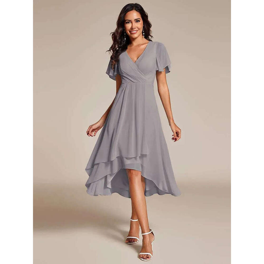 Dress for Women European American Style Summer Ruffle Sleeve Pleated V-Neck A-Line Midi Dress Casual Daily Dating Party Wear