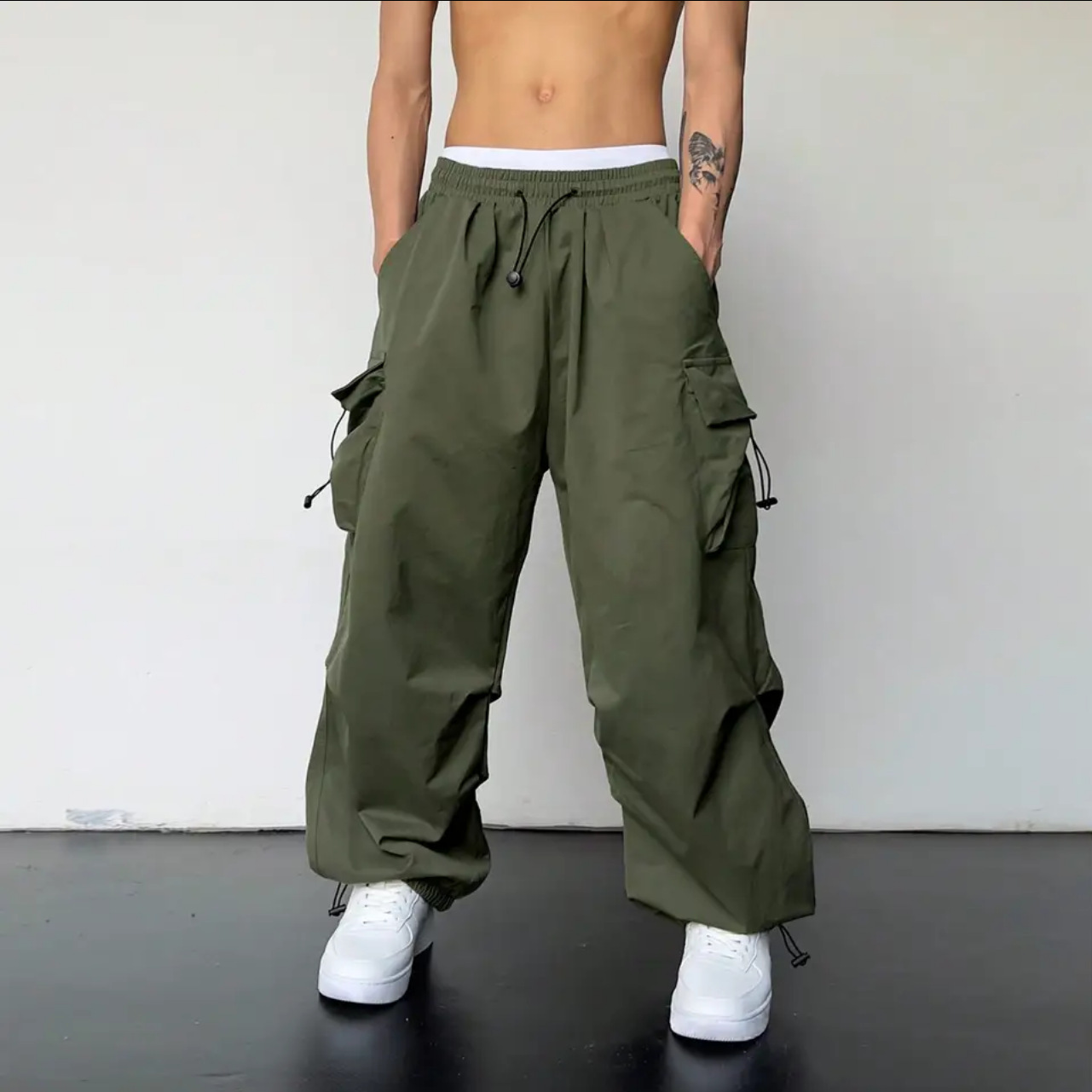 Summer Quick Drying Work Pants Men's American Parachute Pants High Waist Wide Leg Casual Sports Long Pants
