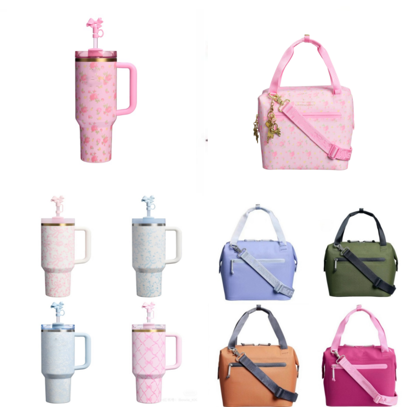 US Warehouse 40oz Water Bottle Holiday Mugs Tumblers with handle Lid And Straw All Day Julienne Mini Soft Cooler Bag Lunch Bag Boxes Backpack Floral Holiday Limited