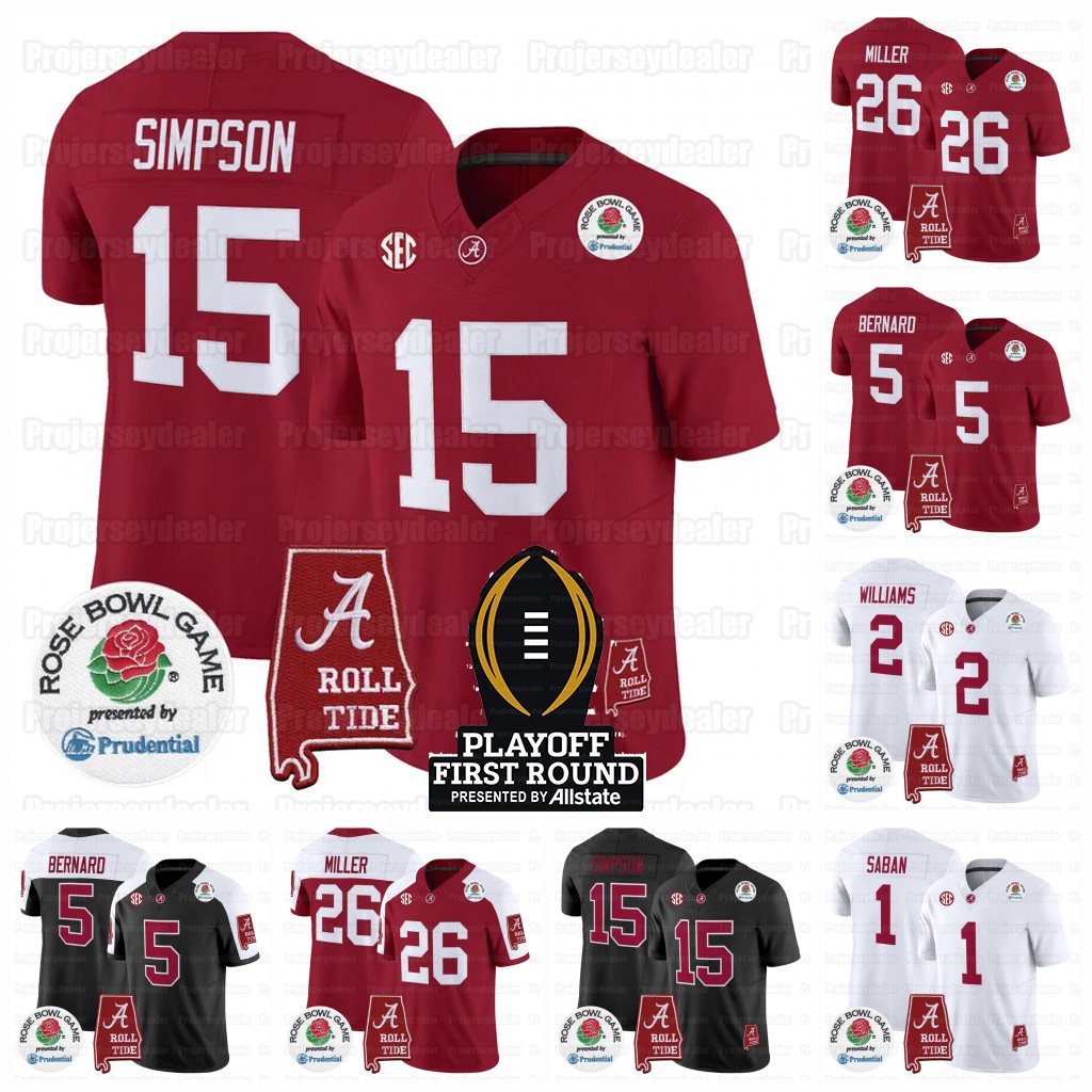 15 Ty Simpson Alabama Crimson Tide 2025-26 Rose Bowl Jerseys Tua Tagovailoa Jam Miller Germie Bernard Deontae Lawson Bray Hubbard Nick Saban Ryan Williams Custom