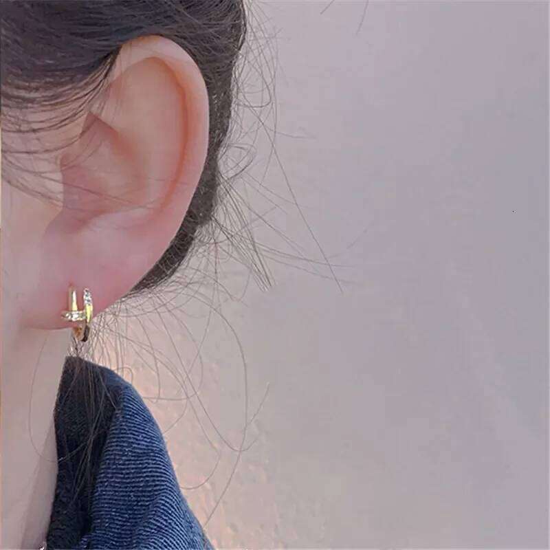 Luxury Cubic Zircon Sparkling Nail Hoop for Women Girls Trend Gold Silver Color Y2K Ear Piercing Earrings Jewelry Gifts 25H1226