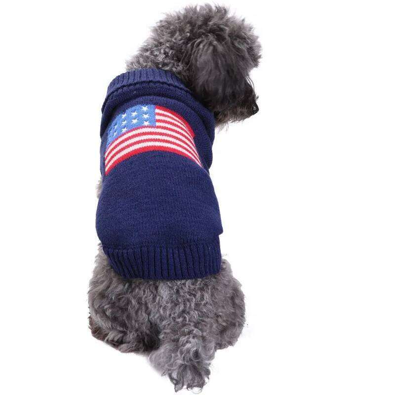 Embroidered American Flag Knitting Sweater for Small and Medium Dog, Pet Supplies, Dog Accessories, 1Pc 25T1226