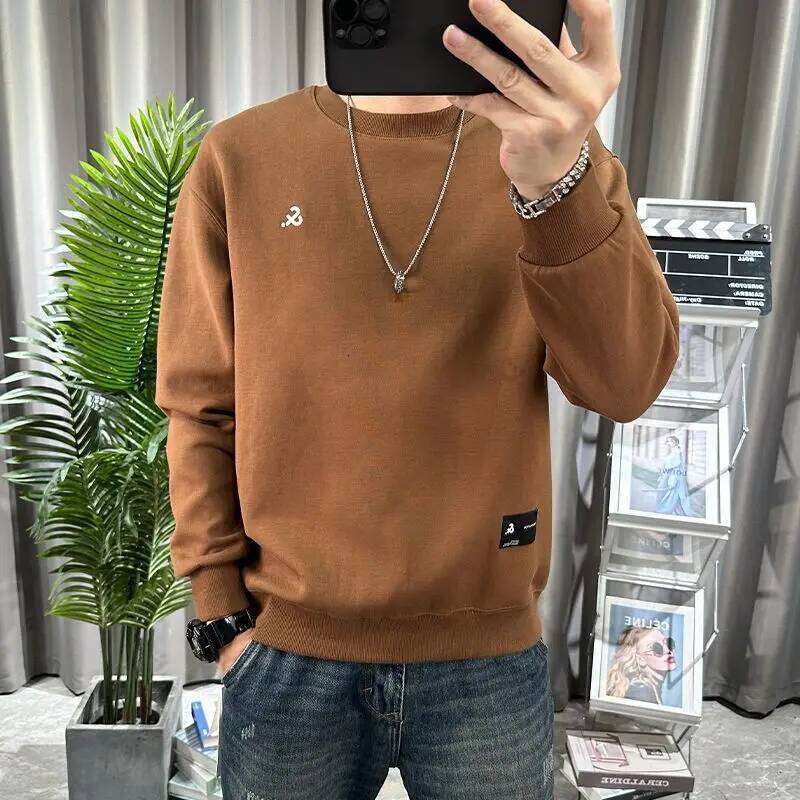 Spring Autumn Men's Trendy Simple Casual Print All Match Sweatshirt Y2k Streetwear Round Neck Long Sleeve Loose Pullover Hoodies