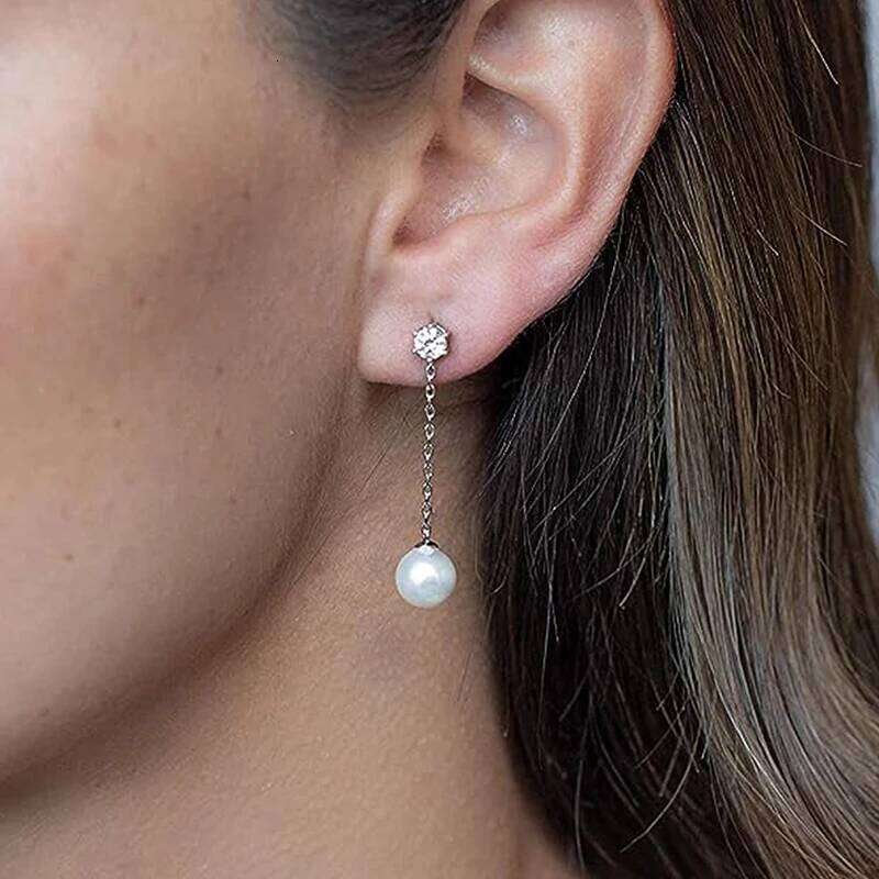 Huitan Delicate Hanging Drop Earrings Lady Simulated Pearl Pendant Accessories Wedding Shiny Zirconia Jewelry for Engagement