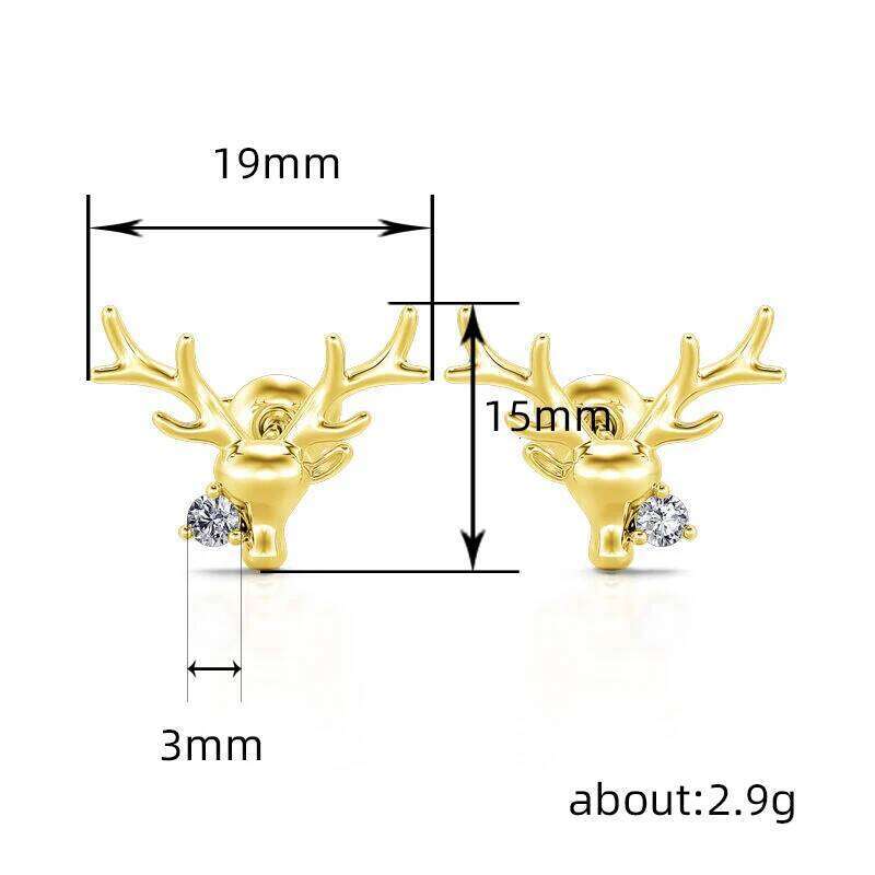 Huitan Antler Shaped Women Christmas Stud Earrings Inlaid Shiny Cubic Zirconia Accessories Sweet Charming Jewelry Gift for Party