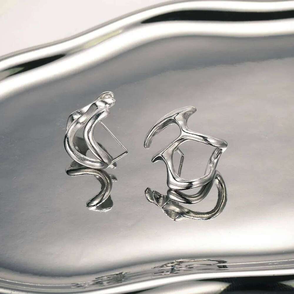 Fashion Punk Irregular Liquid Hip-Hop Personality Metal Hollow Earrings Clip Girls Party Jewelry Gifts Y2K Accessories 25H1226