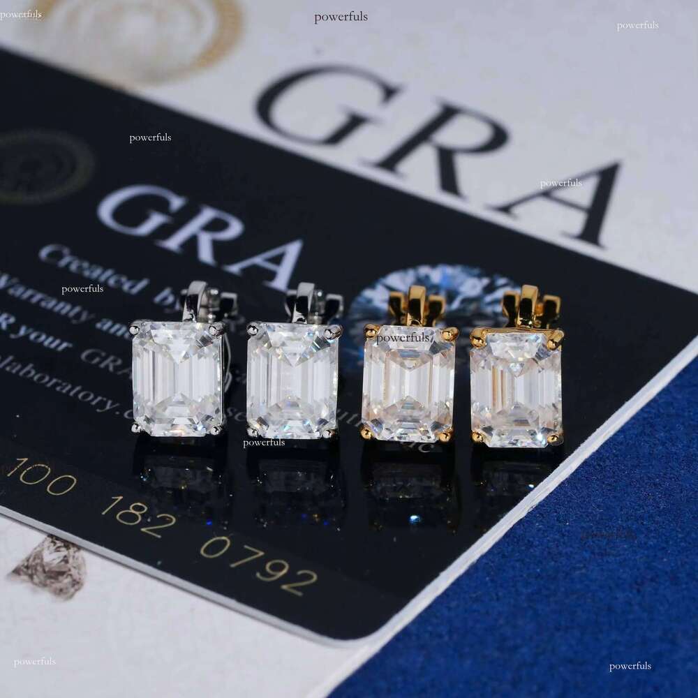 6 Cts Emerald Cut Clip on Moissanite Stud Earrings Solitaire Ear Studs 925 Silver Gold Plated Pass Diamond Testerqqvvv