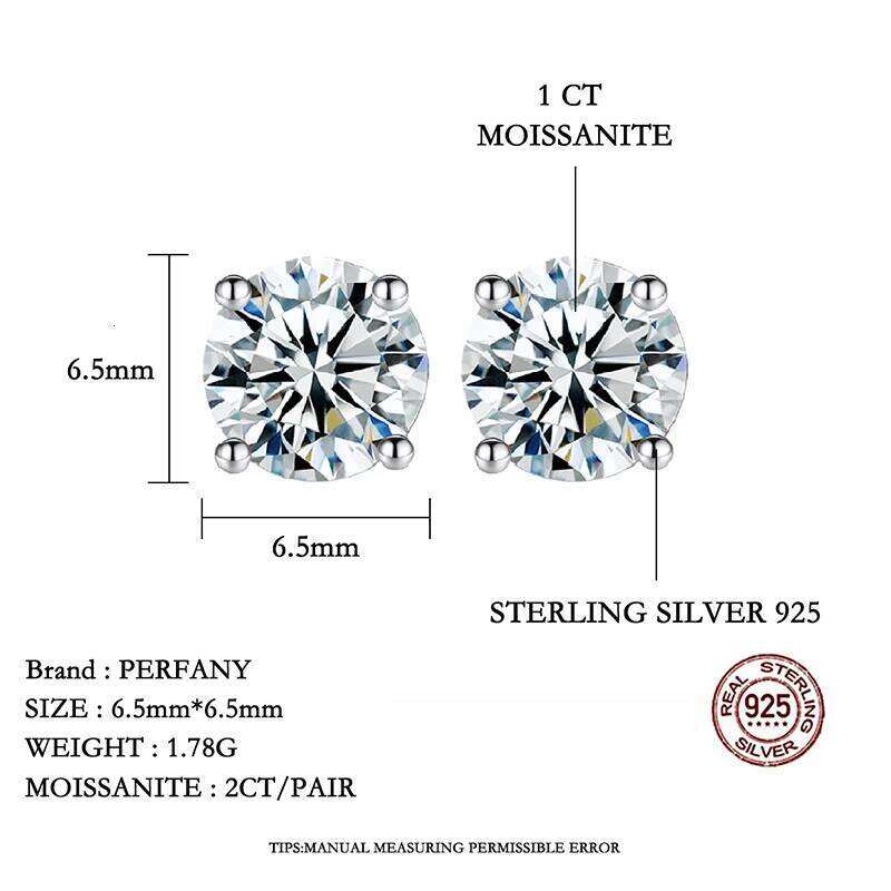 PERFANY 0.2-3CT Moissanite For Women S925 Pure Silver Classic Four Claw Diamond Earrings Wedding High-end Jewelry 25H1226