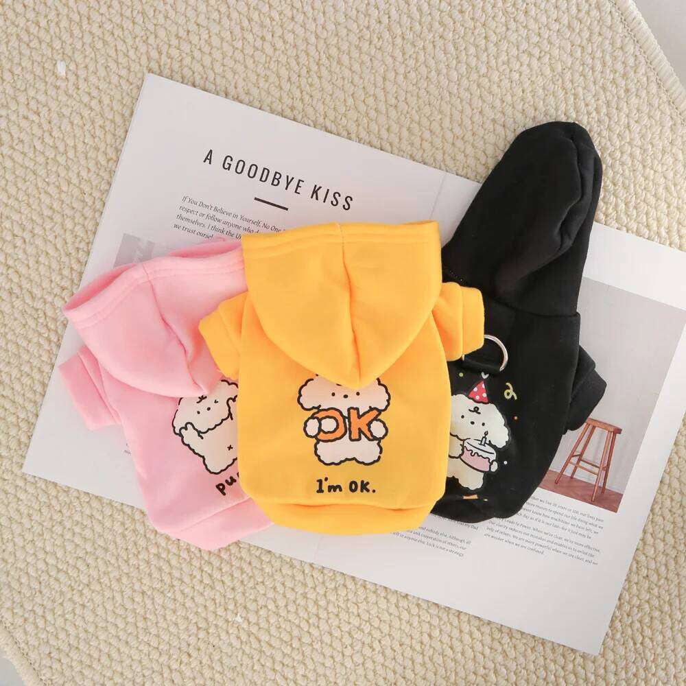 Cat clothes for autumn winter, made of milk silk flannel, with a cute dog print hoodie and drawstring buckle 25T1226