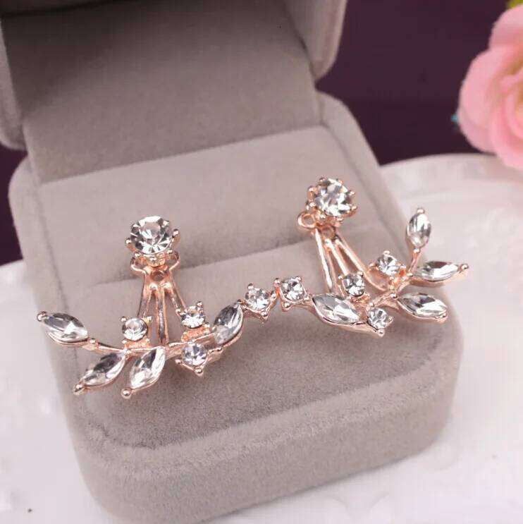2019 Flower Crystals Stud Earring For Women Rose Gold Color Double Sided Fashion Jewelry Earrings Female Ear Brincos Pending 25H1226
