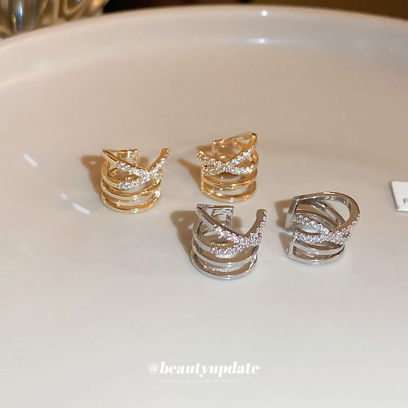 Earless hole zircon staggered multi-layer ear bone clip, compact, personalized, high-end ear clip, fashionable, simple, cold style earrings