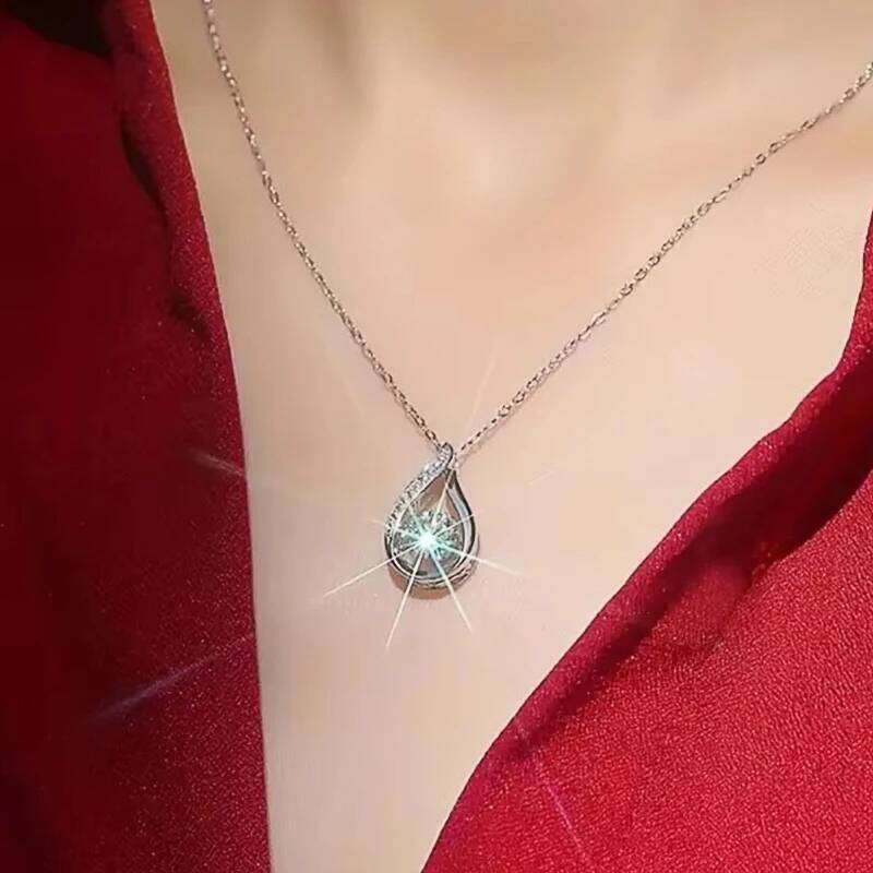 Huitan Classic Waterdrop Shaped Luxury for Women Inlaid AA Cubic Zirconia Eternity Engagement Necklace Female Jewelry
