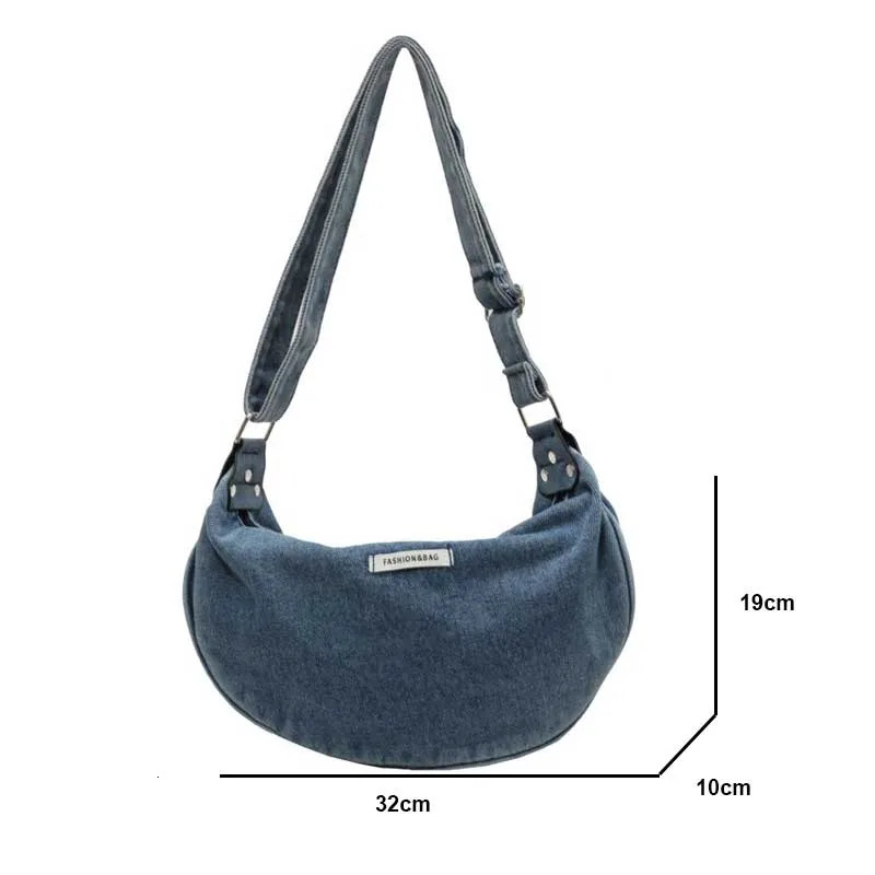 Women Denim Bag Large Capacity Strap Adjustable Crossbody Sling Bag Vintage Messenger Bags Casual Shopper Bags Shoulder Bag 251223
