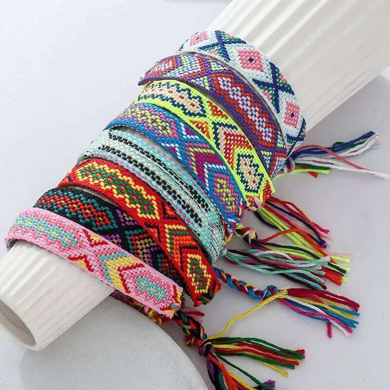 Bohemian National Style Handmade Woven Embroidery For Women Lucky Rainbow Nepal Bracelet Hand Rope Fashion Jewelry Gift 25T1226