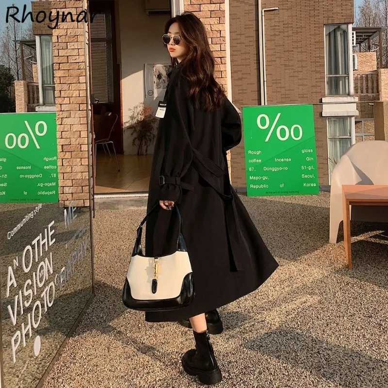 Korean Fashion Lace-up Trench Women Vintage Autumn Y2k College High Street Long Coats Sweet Temperament Chic Students LeisureT251226