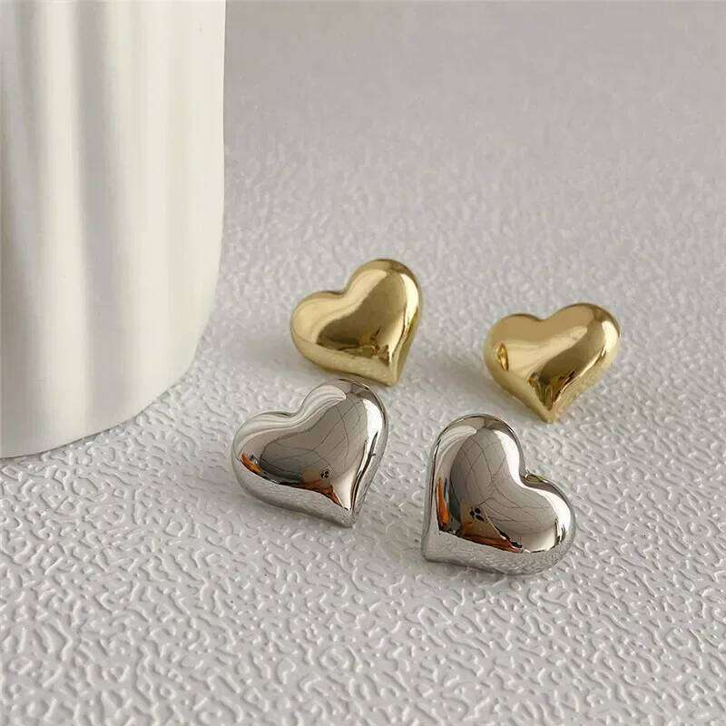 LATS Gold Color Smooth Surface Love Heart Shaped Stud Earrings Women Minimalist Fashion Girl Wedding Bridal Jewelry 25H1226