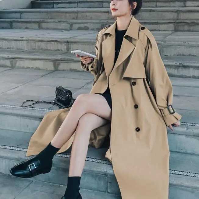 Autumn Clothes Women 2023 Lapels Double Row Buttons Long Windbreaker Women Work Jacket Trench Coat for Women Tops OvercoatT251226