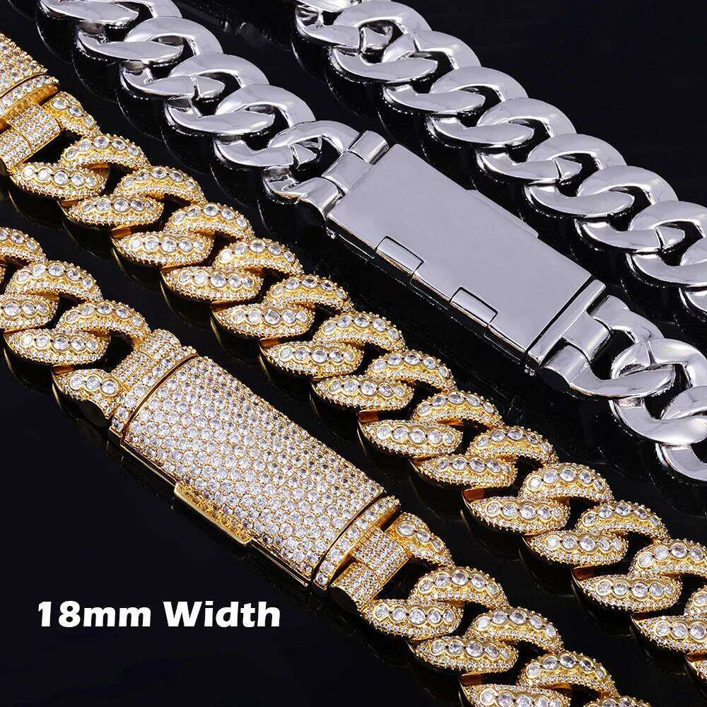 jewelry Iced Out Diamond Cuban Link Chain 18MM Personalized Long Buckle Design Chunky Necklace Hip Hop Jewelry for Women