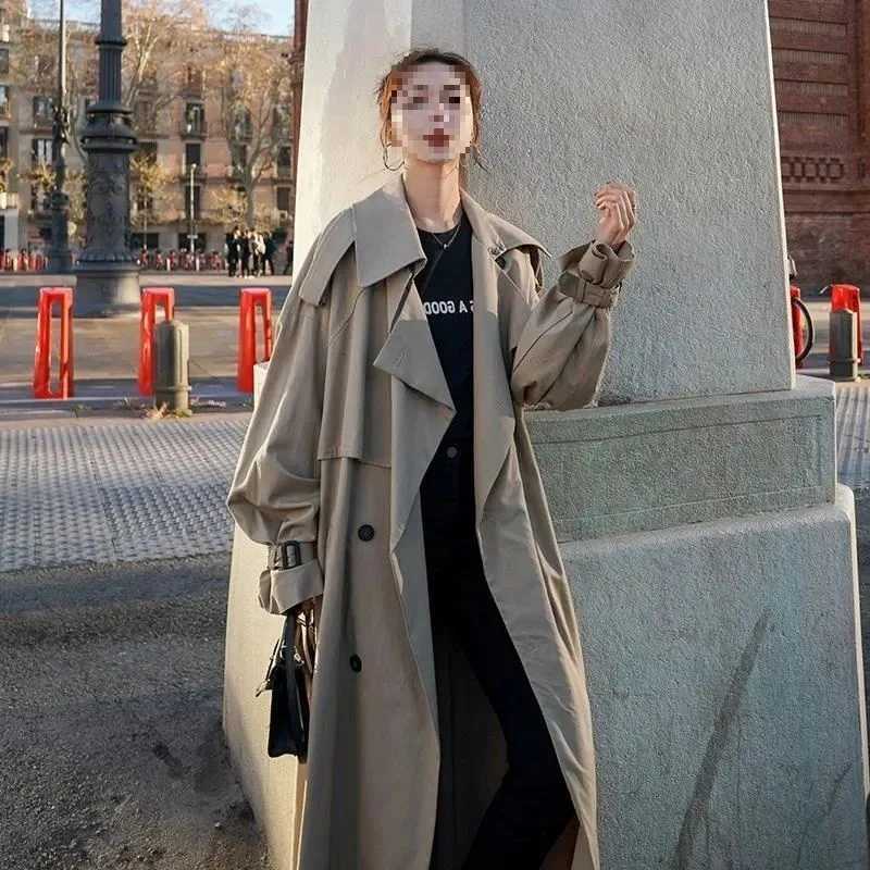 Super Long Trench Coat Womens Ankle Autumn New Korean Version Loose Medium and Long Knee High CoatT251226
